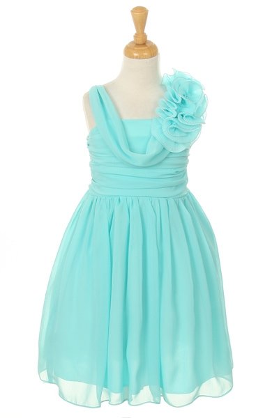 aqua Cowl Neck Girl Dress